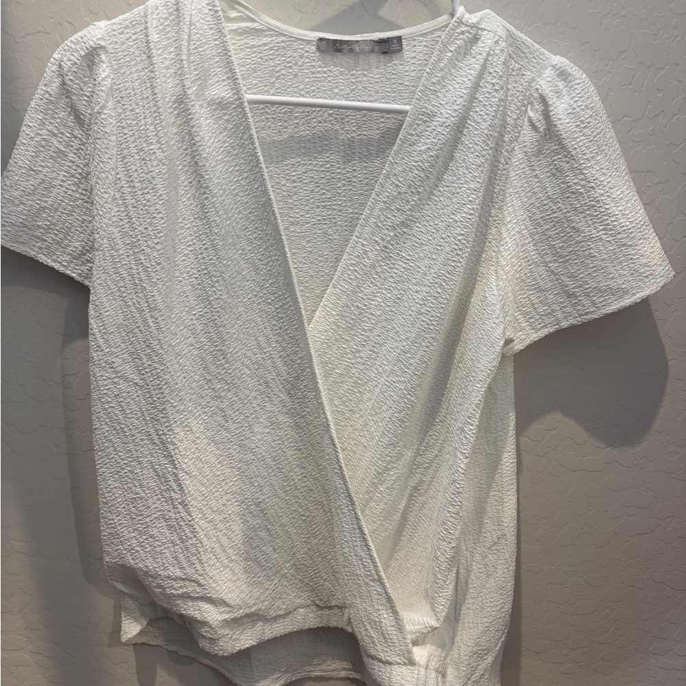 White Textured Wrap Top